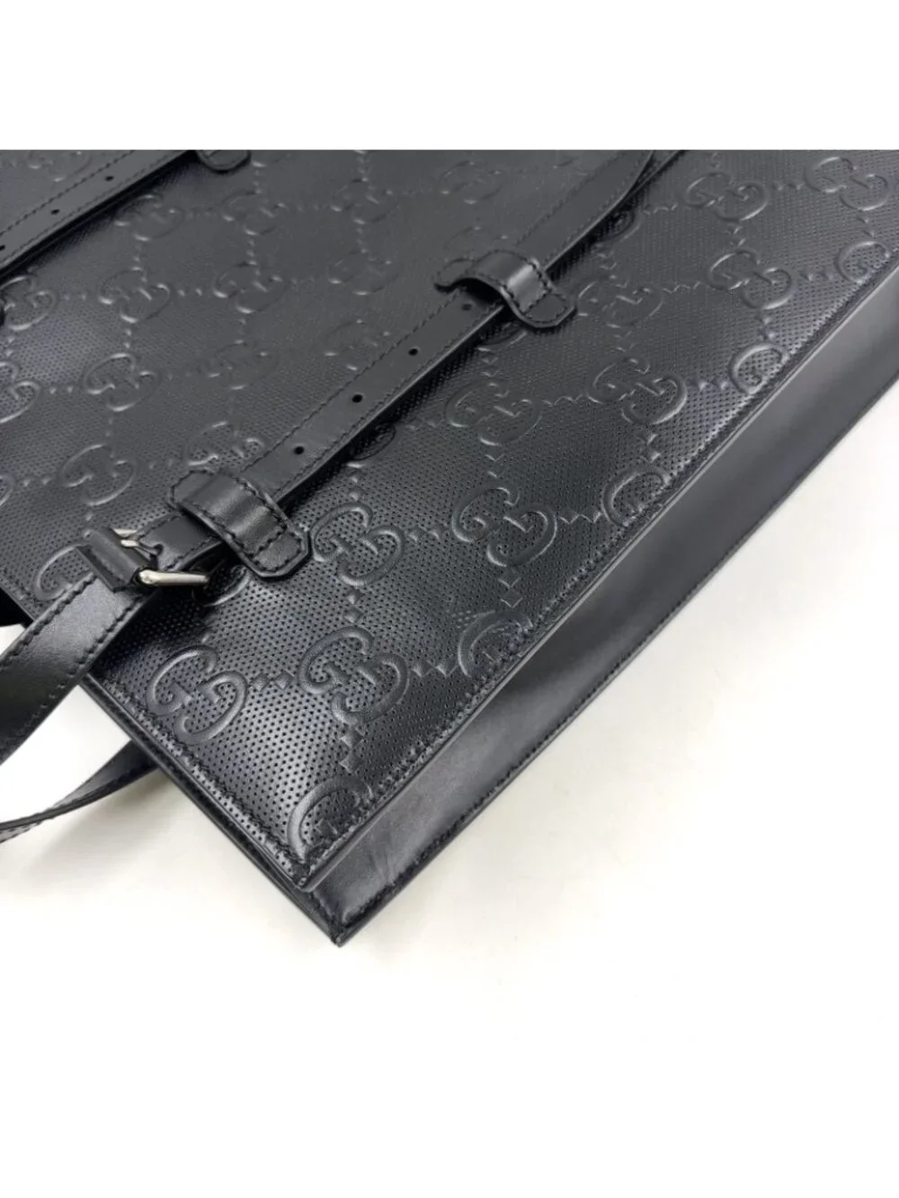 Gucci GG Embossed Calfskin Black Tote Silver